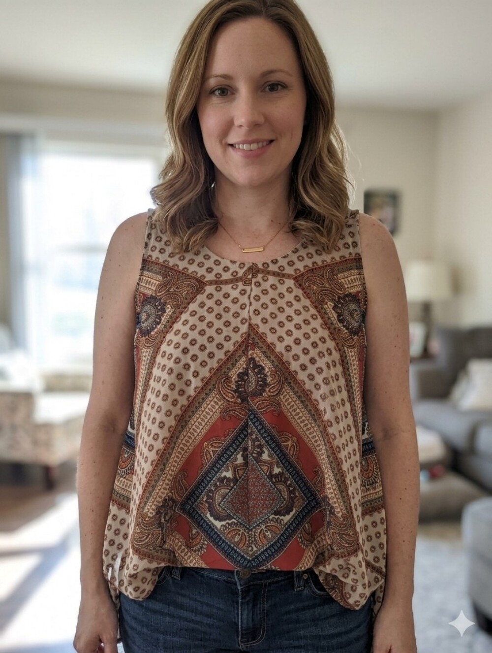 db established 1962 Women's 1X Boho Paisley Sleeveless Tank Top